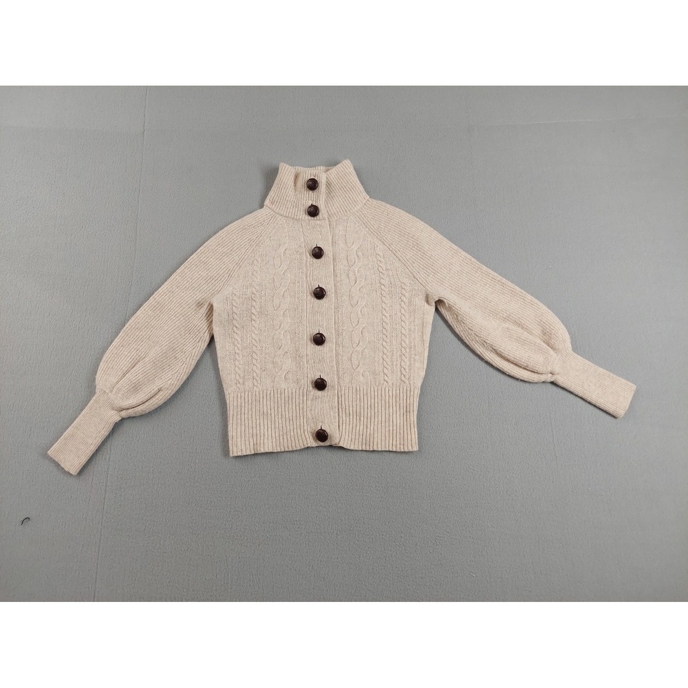 J Crew Women Sweater XS Cream Cable Knit Long Sleeve Button Up Mock Neck Jumper